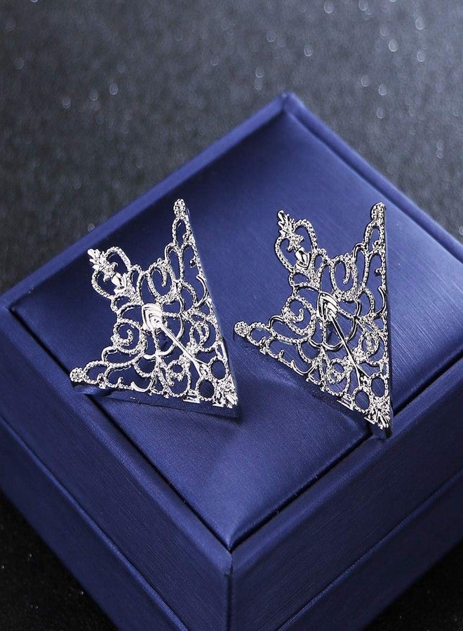 MXUHUI Retro Hollow Pattern and Angle Triangle Collar Pins Brooch Clip Pin Brooches Shirt Collar Decoration Parts (Silver) - Image 4